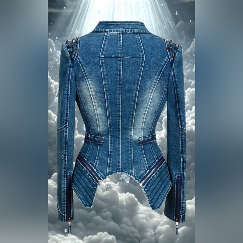 Chic Distressed Studded Denim Jacket - Picture 2 of 2
